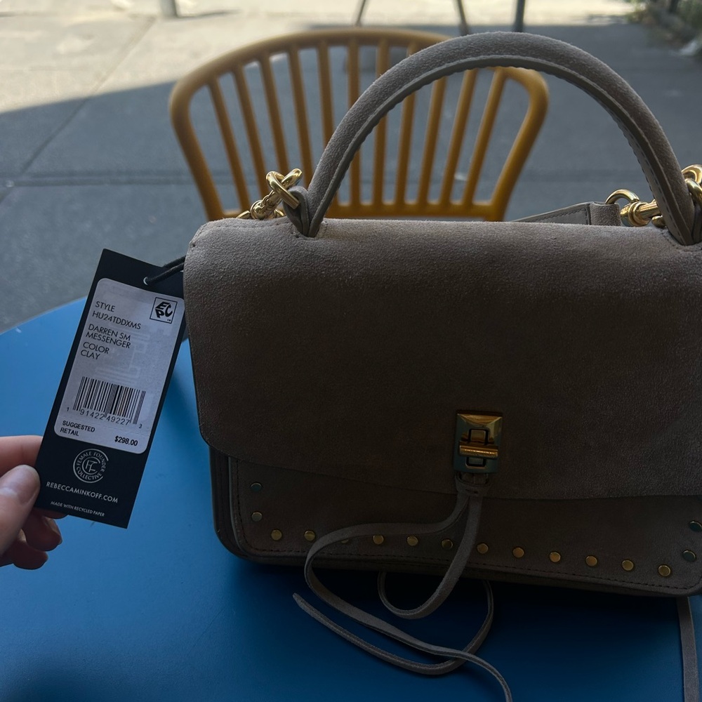 Rebecca Minkoff Darren Small Messenger Taupe Suede Handbag - Picture 3 of 6